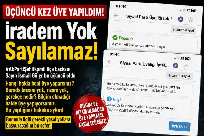 Gazetemiz K&ouml;şe Yazarı İsmail Er&rsquo;den Usuls&uuml;z &Uuml;yelik Tepkisi: &ldquo;İradem Yok Sayılamaz&rdquo;