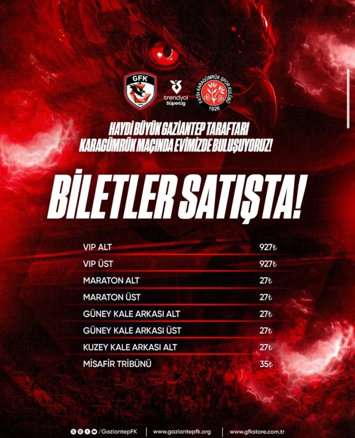 Gaziantep FK &ndash; Karag&uuml;mr&uuml;k Ma&ccedil;ının Biletleri Satışa &Ccedil;ıktı ! 